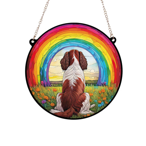 Springer Spaniel Brown & White Rainbow Bridge Stained Glass Effect Suncatcher